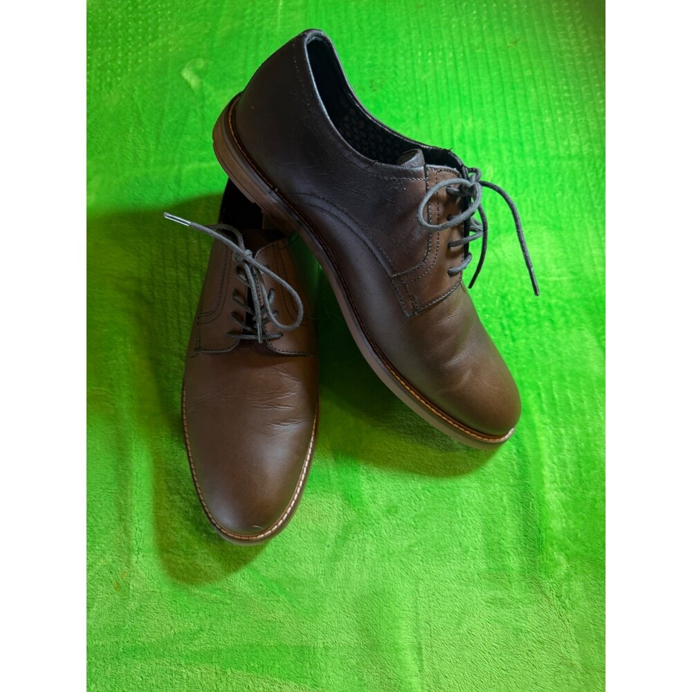 Ben Sherman Brent Mens 10 Brown Leather Plain Toe Derby Oxford Dress Shoes